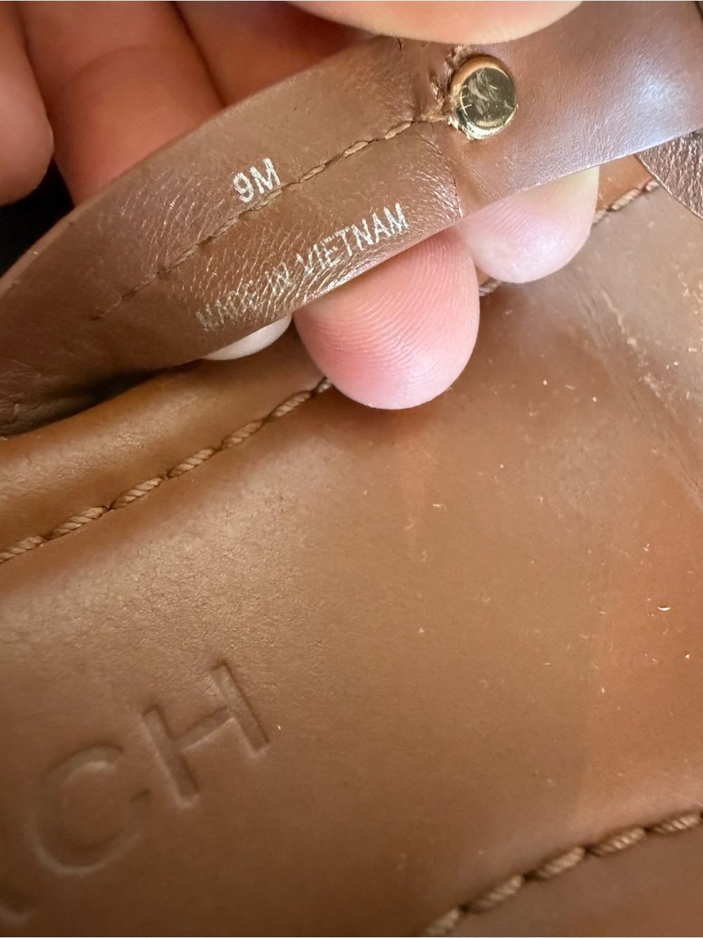 Tory Burch Miller Leather Logo Thong Sandals Brown Cognac Size 9M - Picture 9 of 10